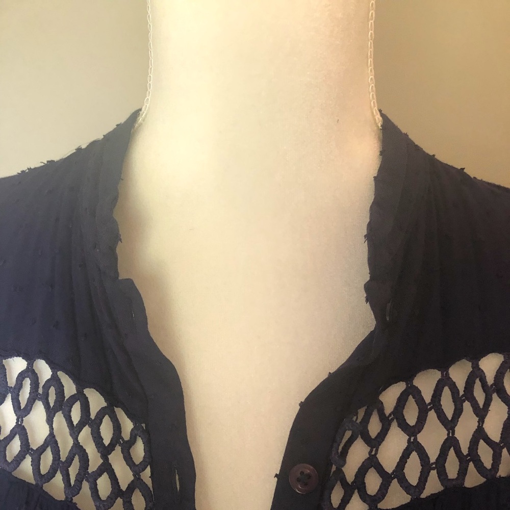 Anthropologie Navy blue blouse with cutout accents - Picture 3 of 15